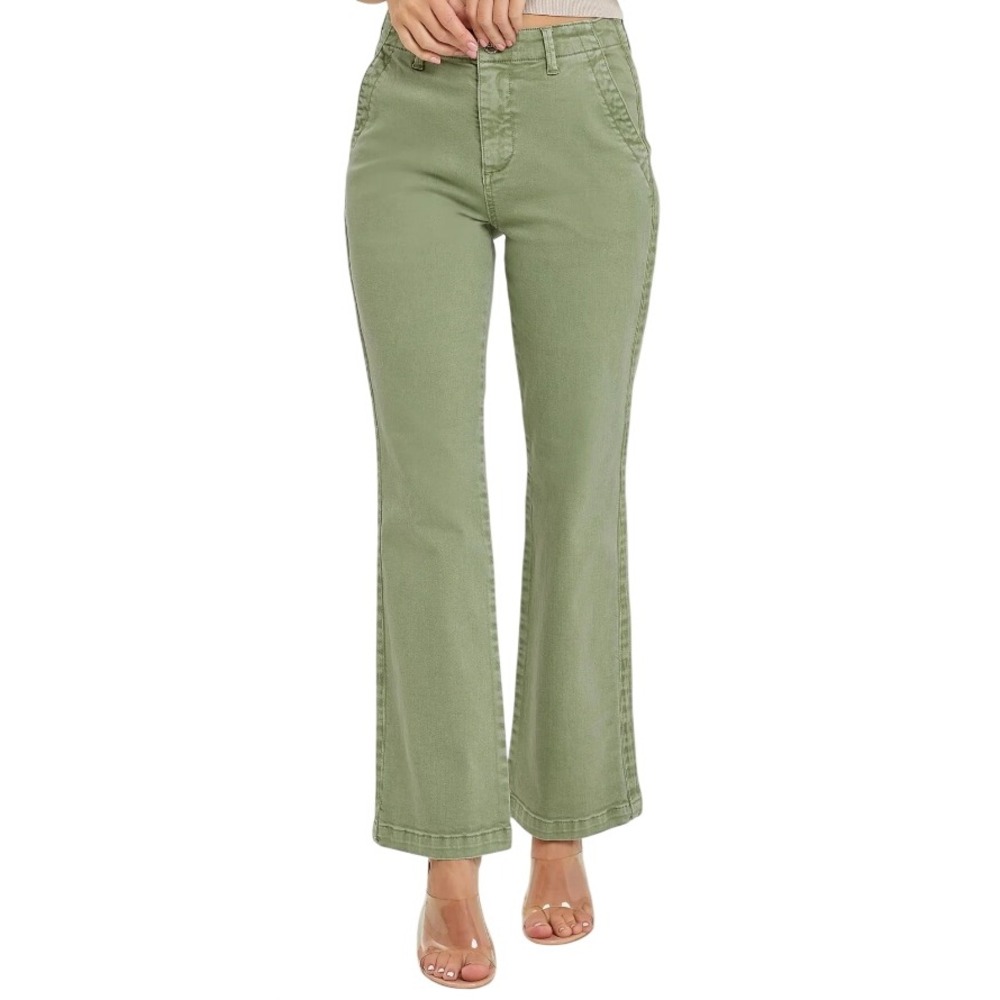 Risen Womens 30 High Rise Side Twill Tape Detail Straight Leg Jeans in Green NWT
